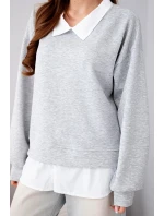 Dámská máslová mikina z viskózy s košilovou vsadkou šedá