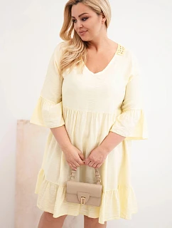 Dámské šaty Plus Size z viskózy s ažurovým zdobením žlutá