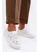 Kožené síťované dámské polobotky LR61-7083 Bílé