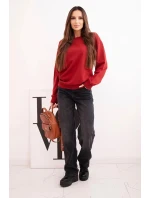 Dámská mikina z pružným lemem bavlněná basic s kulatým výstřihem bordová
