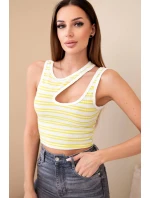 Dámský žebrovaný pruhovaný top bez rukávů s výstřihem zelená