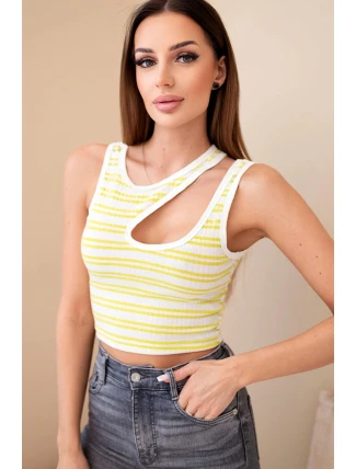 Dámský žebrovaný pruhovaný top bez rukávů s výstřihem zelená