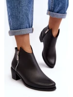 Kožené dámské kotníčkové boty na sloupku s nízkým svrškem a zipy černé Annaja