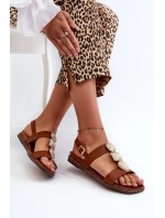 Dámské Ploché Sandály S Ozdobami Sergio Leone SK072H Hnědé