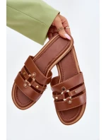 Plážové Dámské Pantofle Se Zlatým Detailem Camel Noroti