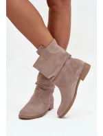 Kožené semišové dámské kotníky s řasením s vyhříváním Zazoo 4210 béžové