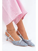 Dámské krajkové sandály na podpatku s mašlí Modré Maribelle