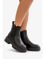 Dámské kožené zateplené kotníkové boty Big Star Chelsea - černé Dámské kožené zateplené kotníkové boty Big Star Chelsea - černé