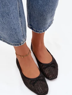 Dámské baleríny s pletením a mašlí Belirra – černé