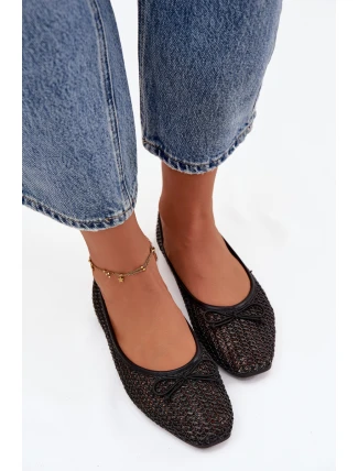 Dámské baleríny s pletením a mašlí Belirra – černé