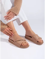 Luxusní dámské  nazouváky hnědé na plochém podpatku