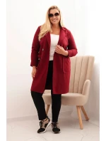 Dámský elegantní plášť Plus Size s límcem a velkými kapsami bordový Dámský elegantní plášť Plus Size s límcem a velkými kapsami bordový