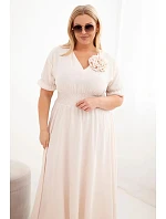 Dámské šaty Plus Size s výstřihem do V a řaseným pasem světle béžová
