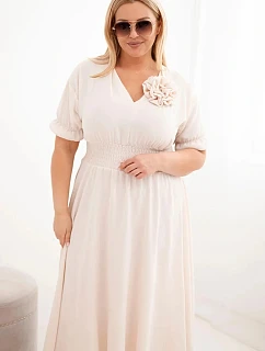Dámské šaty Plus Size s výstřihem do V a řaseným pasem světle béžová