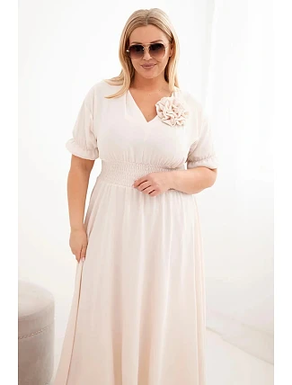 Dámské šaty Plus Size s výstřihem do V a řaseným pasem světle béžová