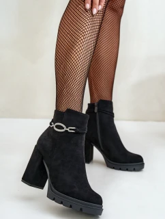 Dámské botky na podpatku eko semiš s ozdobným páskem černé Maivone