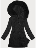 Černá dámská prošívaná zimní bunda s kapucí LHD (2M-057)