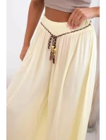 Dámské kalhoty z viskózy se širokými nohavicemi žlutý