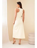 Dámské bavlněné midi šaty bez rukávů s řasením žlutá