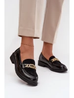 Lakované dámské mokasiny se zlatým ozdobením S.Barski HY52-540 Černé