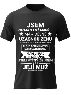Pánské bavlněné tričko s potiskem - JSEM ROZMAZLENÝ MANŽEL - černé 