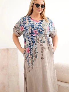 Dámské viskózové šaty Plus Size s krátkým rukávem a postranními rozparky fango