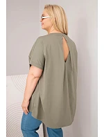 Dámská halenka Plus Size bavlněná s krátkým rukávem khaki