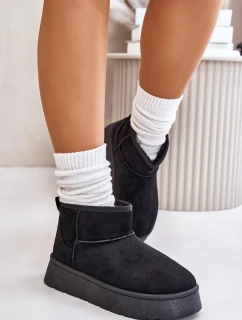 Nízké dámské sněhule na platformě zateplené kožíškem černé Saldren