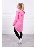 Dámská prodloužená mikina s kapucí 9116 Růžová - K-Fashion Dámská prodloužená mikina s kapucí 9116 Růžová - K-Fashion