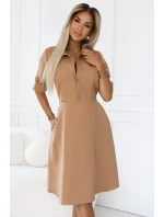 286-8 SANDY Košilové halenkové šaty s páskem - MOCHA MOUSSE 286-8 SANDY Košilové halenkové šaty s páskem - MOCHA MOUSSE