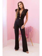 Dámský overal s ozdobným zavazováním v pase hnědý