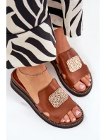 Dámské Pantofle Na Klínu Eko Kůže S Ozdobou Hnědé Sarela