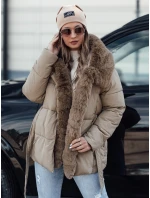 Dámská zimní bunda FURSOFT prošívaná s kapucí béžová FashionStreet TY4668 Dámská zimní bunda FURSOFT prošívaná s kapucí béžová FashionStreet TY4668
