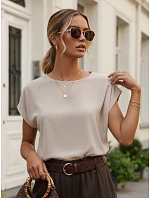 Dámská oversize blůza z viskózy s krátkými rukávy, béžová, FashionStreet RY2927 Dámská oversize blůza z viskózy s krátkými rukávy, béžová, FashionStreet RY2927