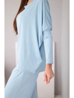 Dámský viskózový komplet s volnou blůzou a kalhotami modrý