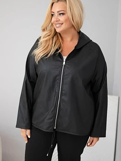 Dámská bunda Plus Size s kapucí a nastavitelným spodním lemem černá