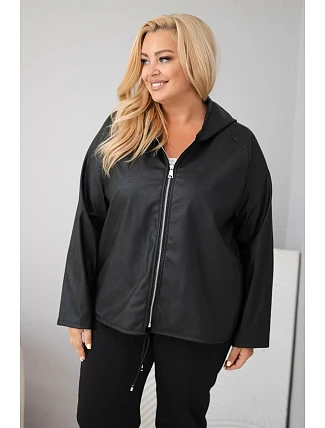 Dámská bunda Plus Size s kapucí a nastavitelným spodním lemem černá