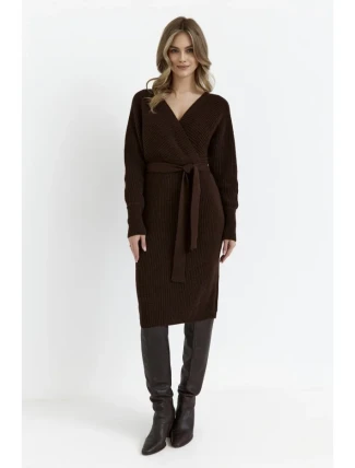 M810 Svetrové šaty s výstřihem do V - hnědé M810 Svetrové šaty s výstřihem do V - hnědé