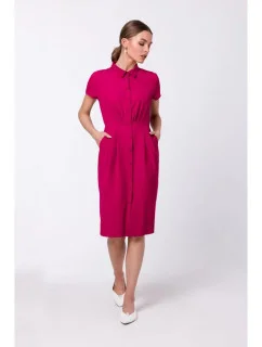 Košilové šaty s řasením S335 bordové -Stylove