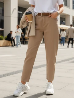 Dámské džíny s páskem mom fit béžové FashionStreet UY2880