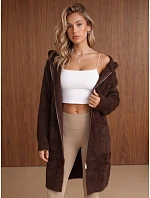 Dlouhý dámský kardigan s vlnou, zapínaný na zip, hnědý, FashionStreet MY2678