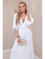 Mušelínové šaty s výšivkou v pase bílý