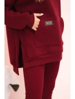 Dámská bavlněná souprava s kapucí a legíny s vysokým pasem bordový