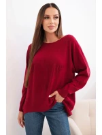 Dámský svetr s delším zadním dílem a raženou hvězdou bordó