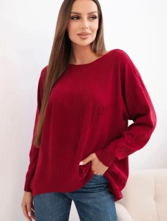 Dámský svetr s delším zadním dílem a raženou hvězdou bordó