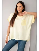 Dámská bavlněná oversized halenka s kapsou a síťkou žlutá Dámská bavlněná oversized halenka s kapsou a síťkou žlutá