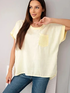 Dámská bavlněná oversized halenka s kapsou a síťkou žlutá