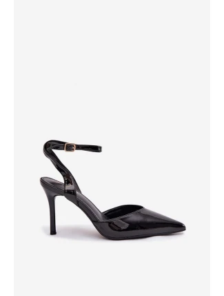 Dámské lakované lodičky s otevřenou patou - černé Laretta