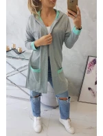 Dvoubarevná pelerína s kapucí 21679 mint+šedá - Kesi Dvoubarevná pelerína s kapucí 21679 mint+šedá - Kesi