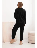 Dámská souprava máslová z viskózy s rozepínací mikinou a kalhotami černý